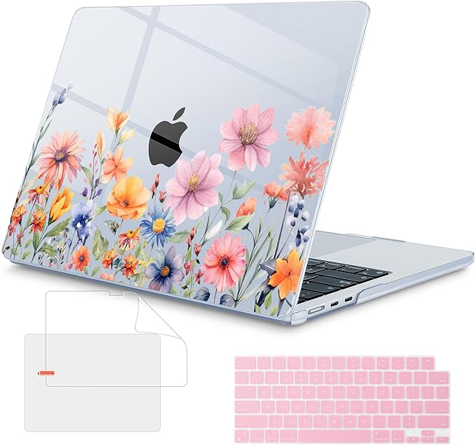 Mektron Case for 2026 MacBook Air 15 INCH M5 A3448 Compatible with M4 A3241 /M3 A3114 /M2 A2941 Printed Plastic Hard Shell Cover with 15.3" Liquid Retina Display Touch ID- Floral P165-Blue