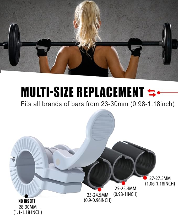 ZY-HUAN Barbell Clips 1 inch Barbell Clamps 0.9-1.18inch Quick Release Weight Clips for Bars Multi-Size Adjustable Olympic Barbell Clamps (Gray)