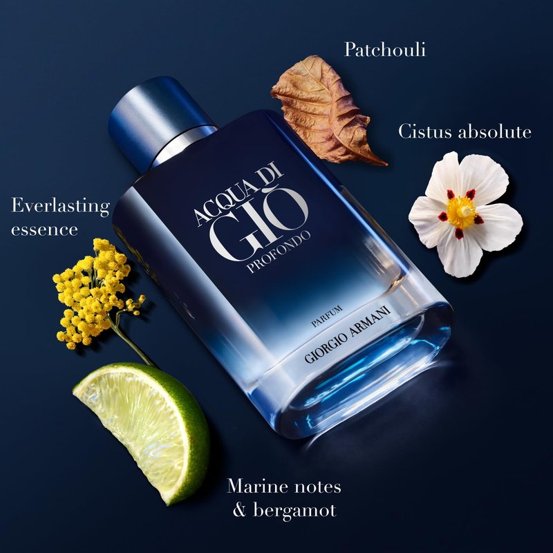 Armani Beauty Acqua di Giò Profondo Cologne for Men - Aromatic Fougère & Ambery Fragrance with Bergamot & Patchouli Notes