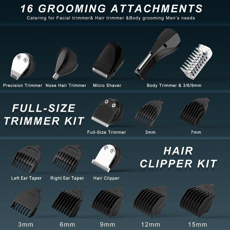 Hatteker Beard Trimmer for Men Mustache Trimmer T-Blade Beard Grooming Kit Hair Clipper Electic Razor Shavers Cordless Waterproof Nose Body Trimmer 8 in 1 Adjustable Speed
