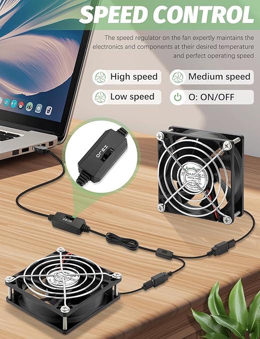AmRunJe 80mm x 25mm USB Fan 2 Packs 5V Small Computer Case Fan with Speed Control for CPU Xbox PlayStation Router Entertainment Cabinet 3D Printer