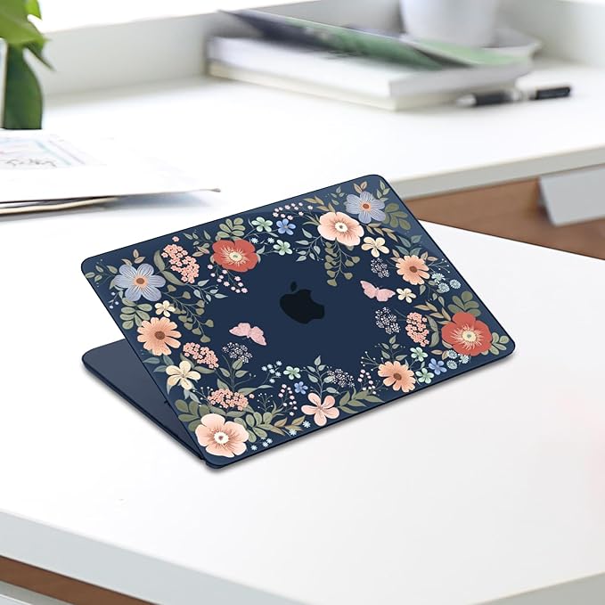 MOSISO Compatible with MacBook Air 13 inch Case M5 2026 M4 2025 M3 M2 2024-2022 A3449 A3240 A3113 A2681, Lush Floral Hard Shell&Keyboard Cover&Screen Protector for MacBook Air 13.6 inch Case, Blue