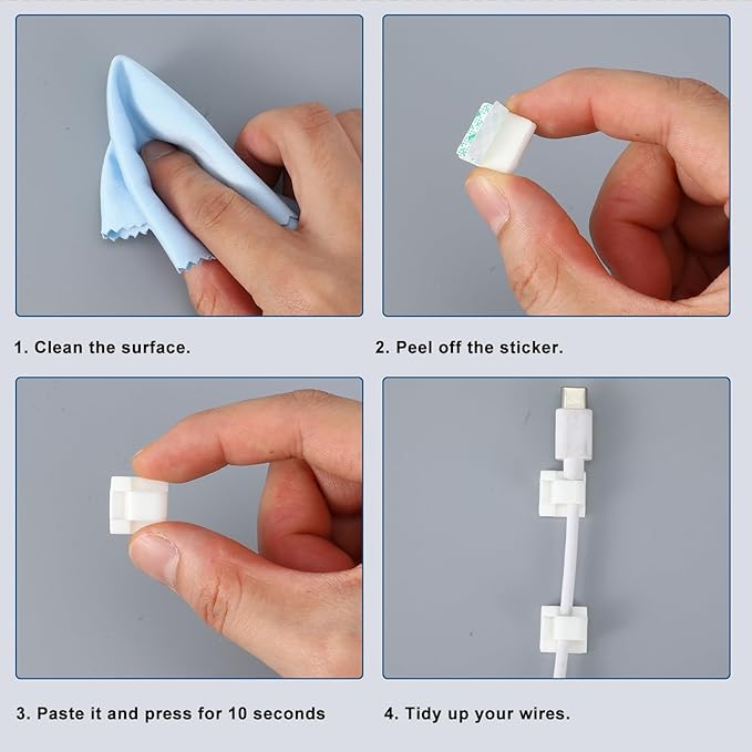 Gjinxi 100 PCS Adhesive Cable Clips Ethernet Cord Holder Ties, U Shape Cable Wall Clip Wire Clips Organizer, Cord Management Staples for Ethernet Wire Holders for Cords Christmas Lights TV PC Desk Car
