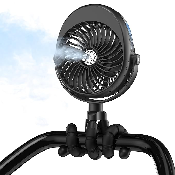 2026 Upgraded Misting Baby Stroller Fan Rechargeable, Flexible Tripod Clip for Car Seat Crib, Baby Shower Gifts & Baby Registry Search, Newborn Essentials for Beach Travel, Disney Summer Essentials