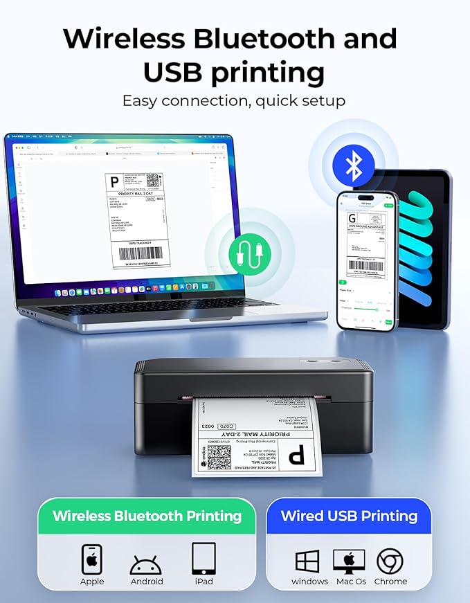 SVANTTO Bluetooth Thermal Label Printer, 4x6 Shipping Label Printer for Small Business, Compatible with iOS, Android, Windows, Mac, Amazon, Shopify, USPS, UPS, Etsy, Black