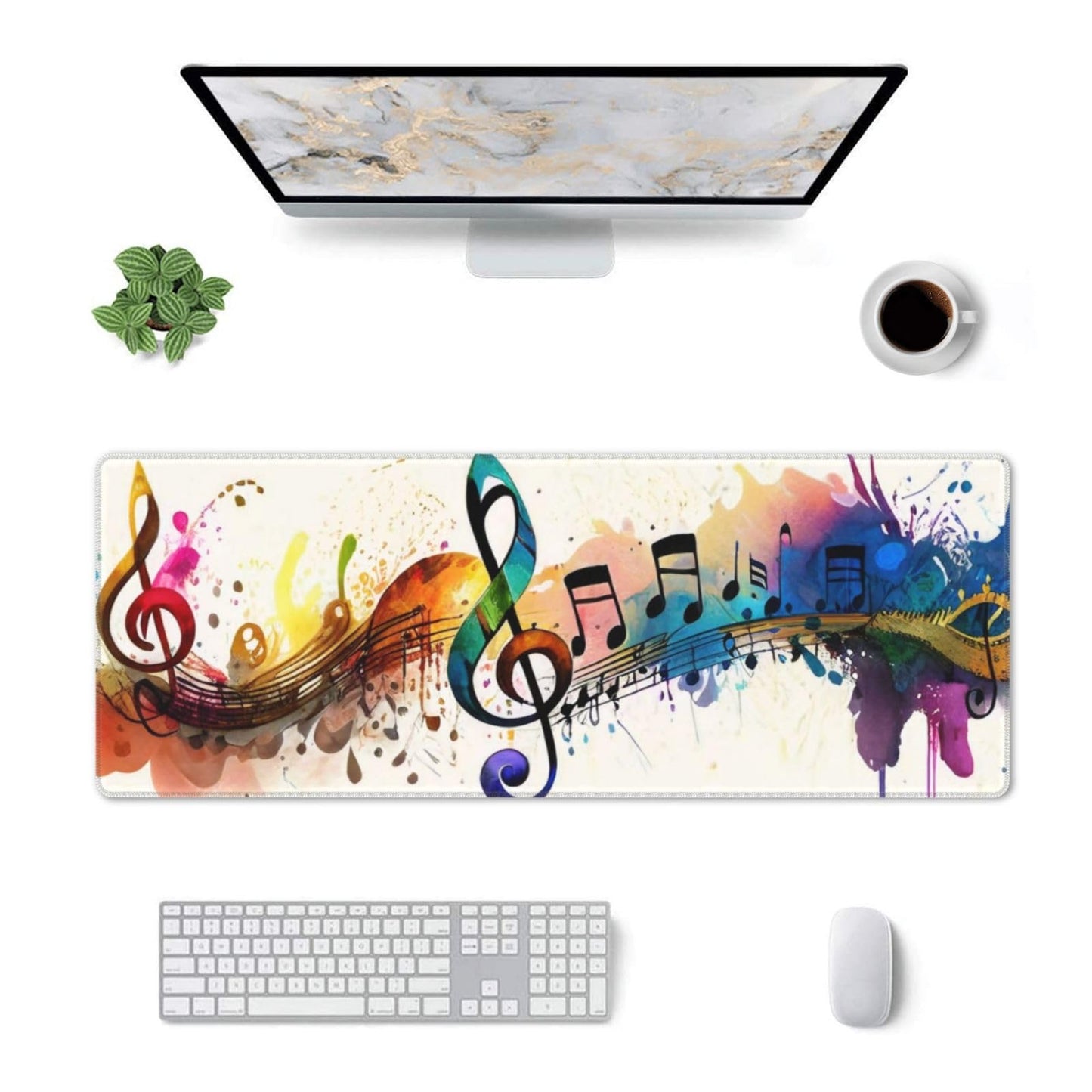 Gaming Mouse Pad, Large Non-Slip Rubber Base Mousepad, Keyboard Mouse Mat, Desk Pad with Stitched Edges, 31.5x11.8inch, Music Note