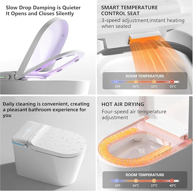 Luxury Smart Toilet Built In, Bidet with Heated Seat,Warm Water Sprayer & Dryer, Japanese Toilet with Foot Sensor Operation,LED Display