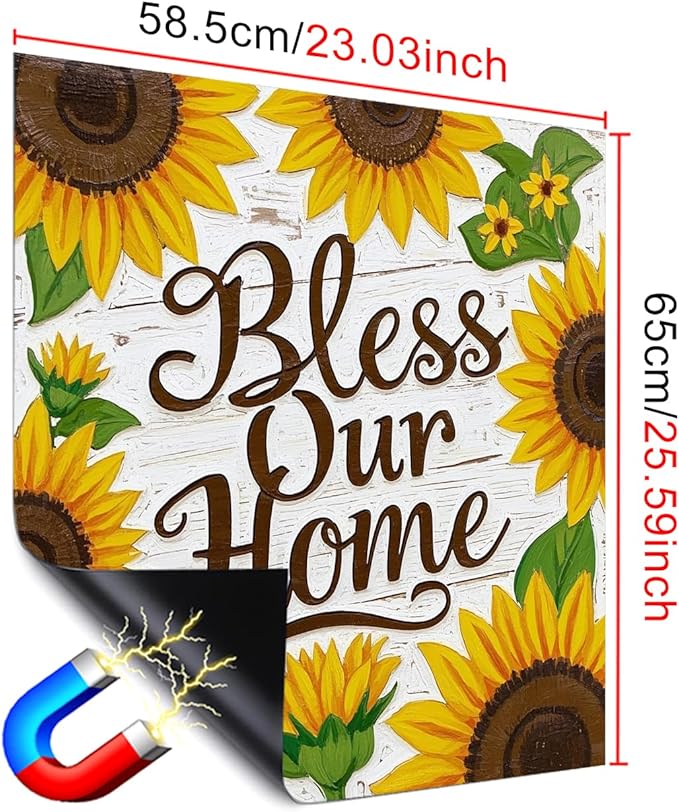 Dishwasher Magnet Cover 23x26 in Hand-Painted White Wood Sunflower Bless Our Home Typography Dishwasher Cover for Kitchen Appliance Decoration Front Panel Sticker Panel Home Decor Decal