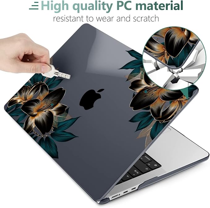 MEEgoodo Case for M5/M4/M3/M2 MacBook Air 13 inch 2026 2025 2024 2022, Fit Model A3449/A3240/A3113/A2681, Case Compatible with MacBook Air 13.6-inch, Golden Lilies