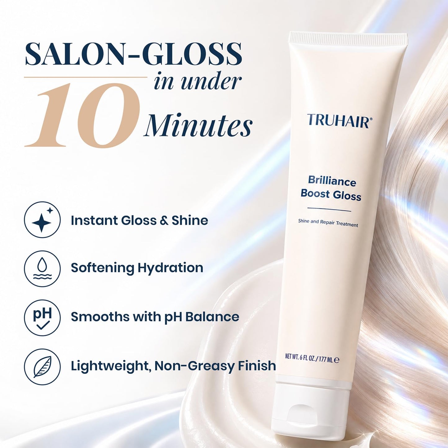 Truhair Brilliance Boost Gloss Shine & Repair Mask | Paraben & Sulfate Free, Clear Hair Gloss Treatment for Glossy Shine, Radiance & Smooth Finish | Hydrating Glossing Treatment for Hair - 6 Fl Oz