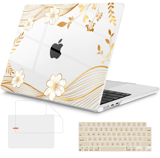 Mektron Compatible with M4 MacBook Air 15 inch Case 2025 A3241 2024 2023 M3 A3114 A2941 M2 Liquid Retina Display Touch ID, Plastic Hard Case & Keyboard Skin & Screen Protector - Waves Florals C351