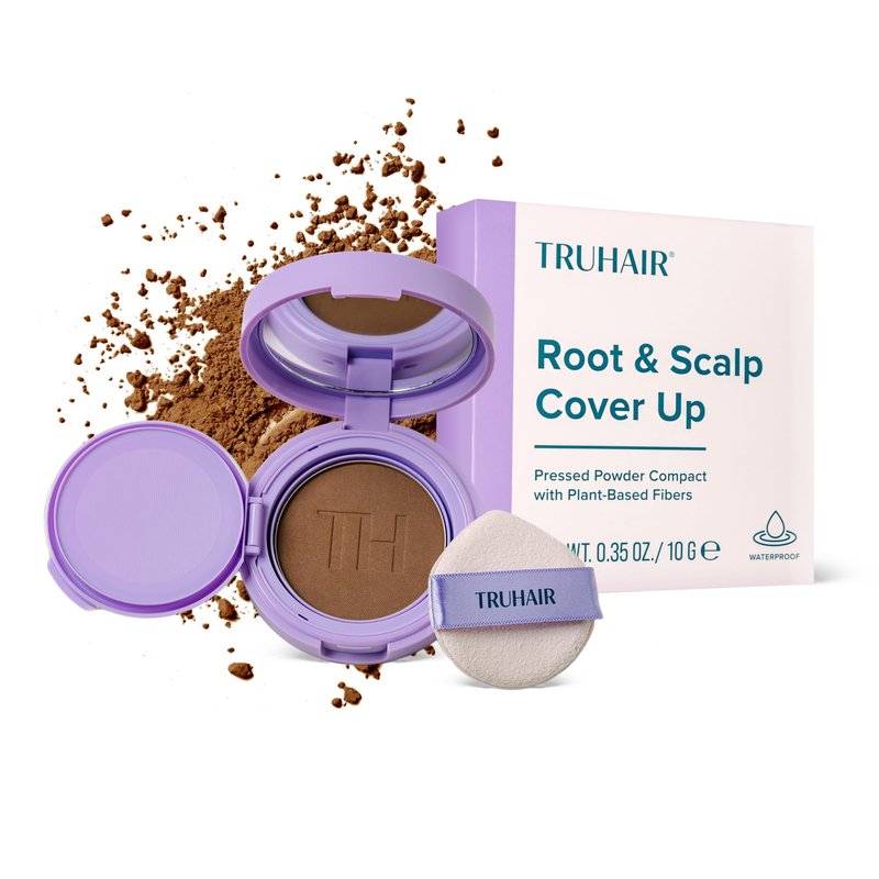 TRUHAIR Root & Scalp Cover Up Pressed Powder Compact, Waterproof, Weightless Hair Coverage & Bald Spot Concealing, Root Touch Up Hair Color for Gray Coverage & Thinning Areas, 0.35 Oz (Dark Brown)