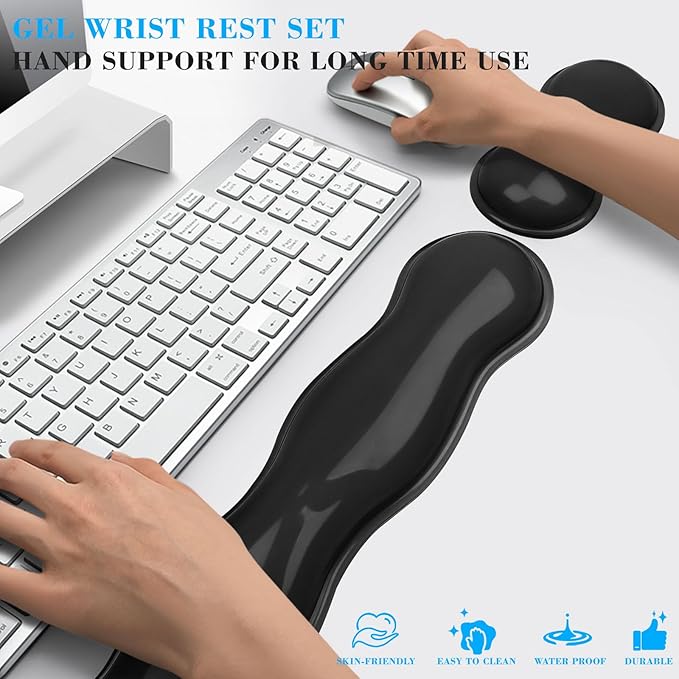 ABRONDA Gel Wrist Rest for Keyboard and Mouse, Wrist Rest for Keyboard, Mouse Wrist Support, Pain Relief, Cool Touch, Non-Skid, Keyboard and Mouse Wrist pad Set