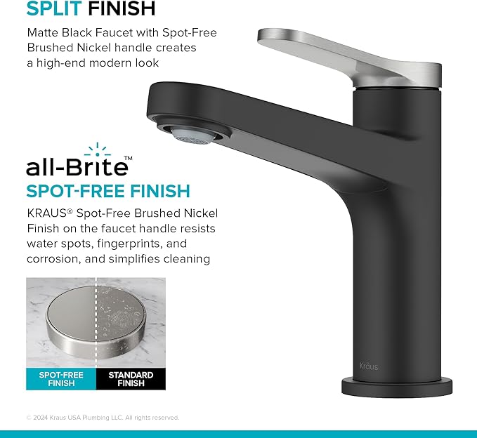 KRAUS Indy Single Handle One Hole Bathroom Sink Faucet in Spot-Free Brushed Nickel/Matte Black, KBF-1411SFBNMB