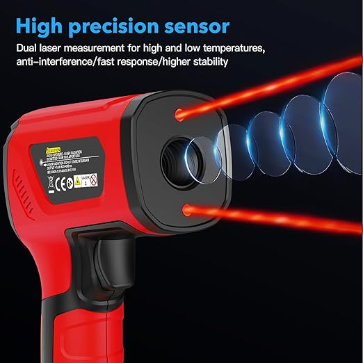 -40℉~2912℉ MESTEK Infrared Thermometer High Temperature Gun,50:1 Dual Laser Thermometer/K-Probe 14°F - 932°F, Digital Laser IR Temp Gun for Cooking,Pizza Oven, Engine, Kiln, Forging, Industrial Use ﻿