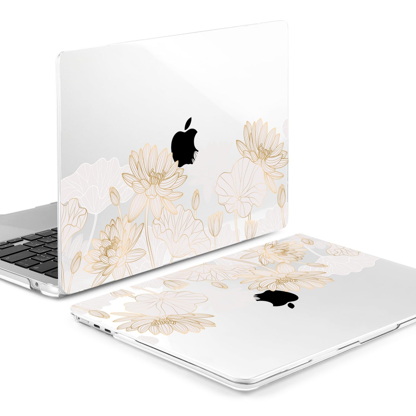 Batianda Premium Case for New MacBook Air 15 inch with M5 M4 M3 M2 Chip 2026 2025 2024 2023 Release, Designed Ultra-Slim Hardshell & Keyboard Cover & Screen Protector 4-in-1 Bundle, Gold Lotus