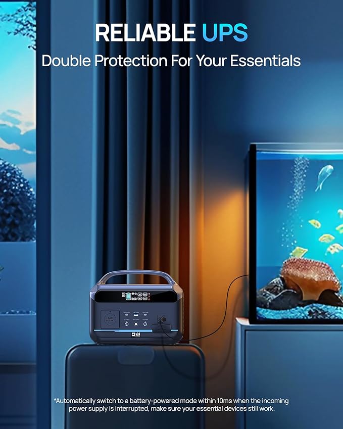 DaranEner Portable Power Station 600W(1200W Peak), 576Wh Solar Generator, LiFePO4 Battery 1.5Hour Fast Charging, Power Bank for Home & Emergency Backup, Hurricane, CPAP (Solar Optional)