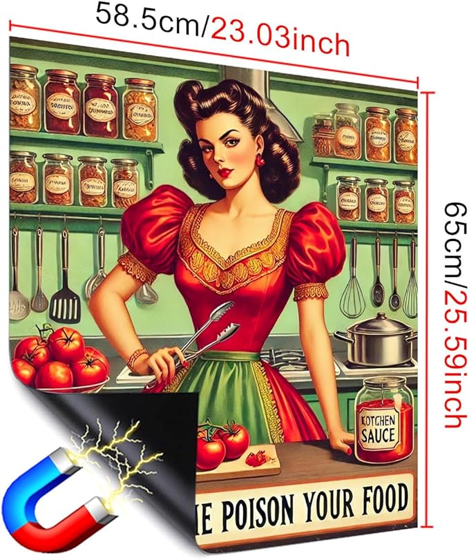 Dishwasher Magnet Cover 23x26 Inch Retro Kitchen Lady Magnetic Dishwasher Cover Magnetic Appliance Cover Home Refrigerator Magnetic Sticker Famhouse Style Kitchen Art Decor