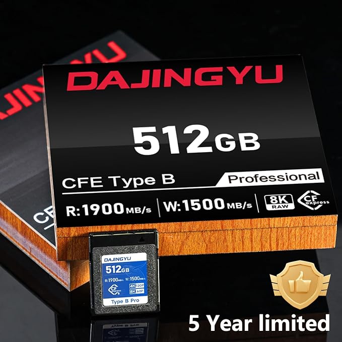DAJINGYU 512GB CFexpress Type B Memory Card VPG400 Up to 1900/1500 MB/s Read/Write- Shooting Video and Photo in up to 8K RAW Compatible with Nikon Canon panasonic Fujifilm Camera