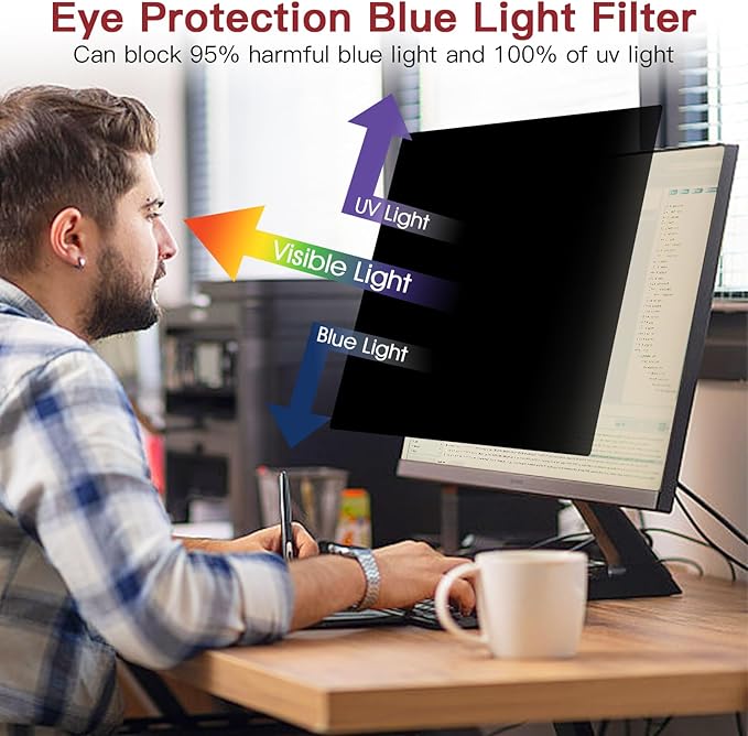 2 Pack 22 Inch Privacy Screen for Computer Monitor 16:10 Aspect Ratio, Eye Protection Anti Glare Computer Screen Cover, Removable Anti-Scratch Computer Screen Privacy Shield for 22''Widescreen