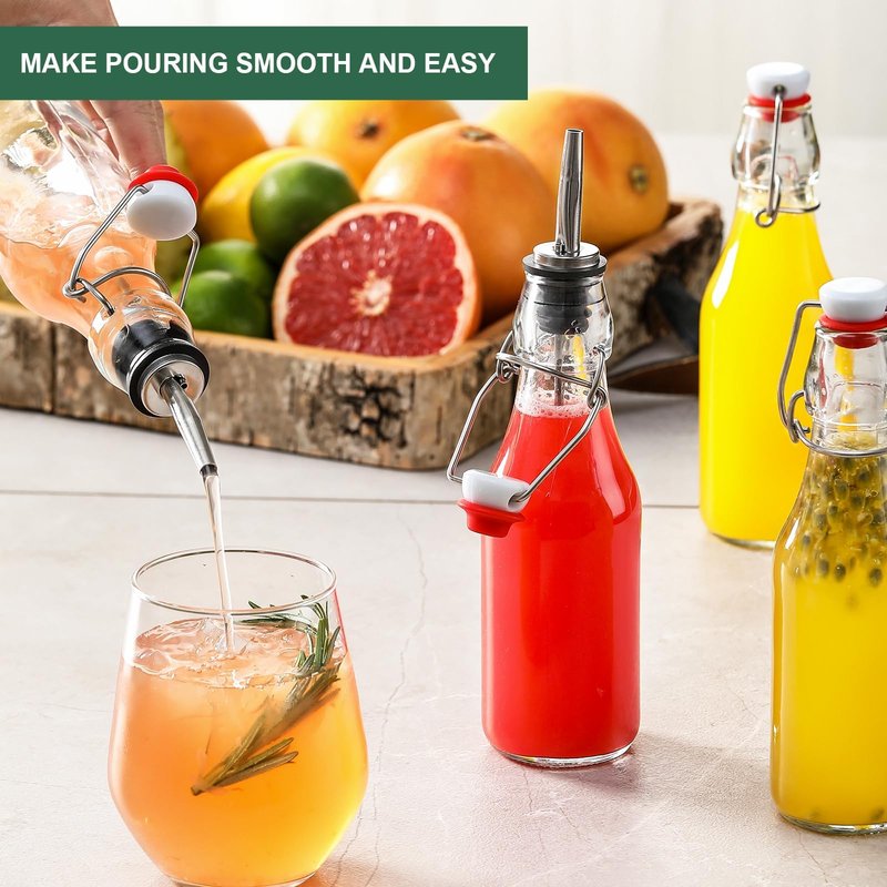 12 Pack 8.5oz Flip Top Glass Bottles, Swing Top Beer Brewing Bottle for 2nd Fermentation, Kombucha, Kefir, Vanilla Extract, Coquito, Juice, Tea - Airtight Stopper Cap Lid, Bonus 4 Bottle Pourers