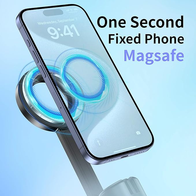 SEAJIC Magnetic Phone Tripod for iPhone 64" Selfie Stick with Remote and Metal Ring, Automatic Pop-up Magnetic Travel Tripod for Cell Phone Video Recording/Photography/Vlogging (Balck) (Black Grey)