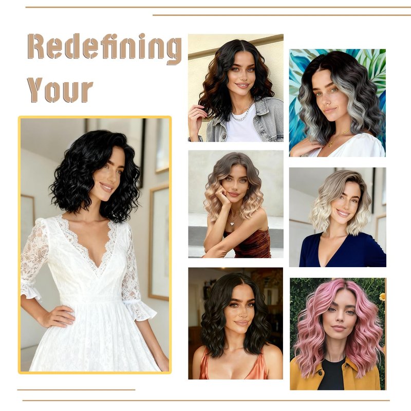 Brown Wig for Women Pre Cut Hand-Tied Lace Short Wigs for Women Wavy Natural Hairline Middle Part Hair Replacement Wigs for Beginners 14 Inch Natural Bob Style Synthetic Wig 3 Seconds Wear for Daily