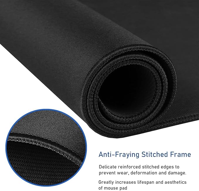 Gaming Mouse Pad, Large Desk Mouse Pad with Stitched Edges,(35.4X15.7In) Durable Non-Slip Natural Rubber Base, Waterproof Computer Keyboard Pad Mat for Esports Pros/Gamer/Desktop/Office/Home, Black