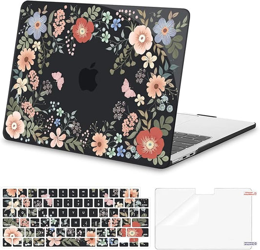 MOSISO Compatible with MacBook Air 13 inch Case M5 2026 M4 2025 M3 M2 2024-2022 A3449 A3240 A3113 A2681, Lush Floral Hard Shell&Keyboard Cover&Screen Protector for MacBook Air 13.6 inch Case, Black