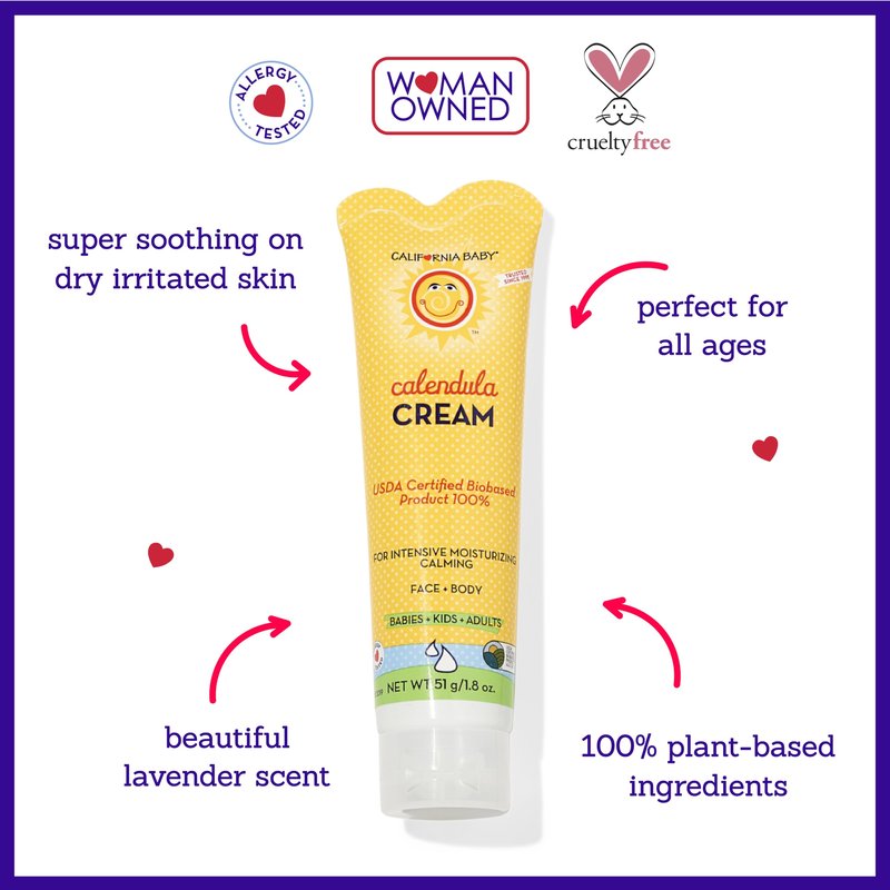 California Baby Calendula Cream | 100% Plant-Based Moisturizer | Lavender Baby Lotion | Face Moisturizer For Dry Skin | Hypoallergenic | 4 oz / 113g