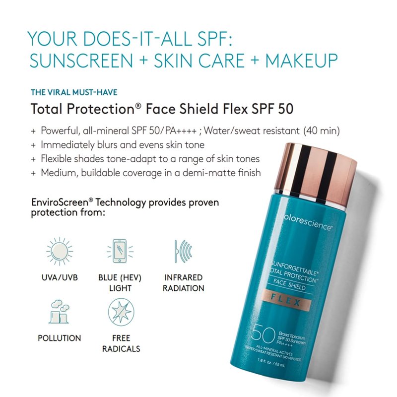 Colorescience Total Protection Face Shield SPF 50 - Lightweight, Broad Spectrum Sunscreen | 1.8 fl. oz.