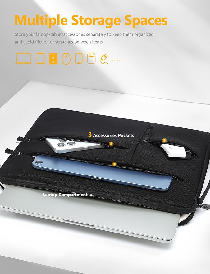 HYZUO 13.3-14 Inch Laptop Sleeve Bag for MacBook Pro 14 M5-M1 Pro/Max A3426 A3427 2026-2021, MacBook Air/Pro 13, 13.8-13.5 Surface Laptop/Book, NoteBook Case for 13" HP Dell Lenovo Asus, Black