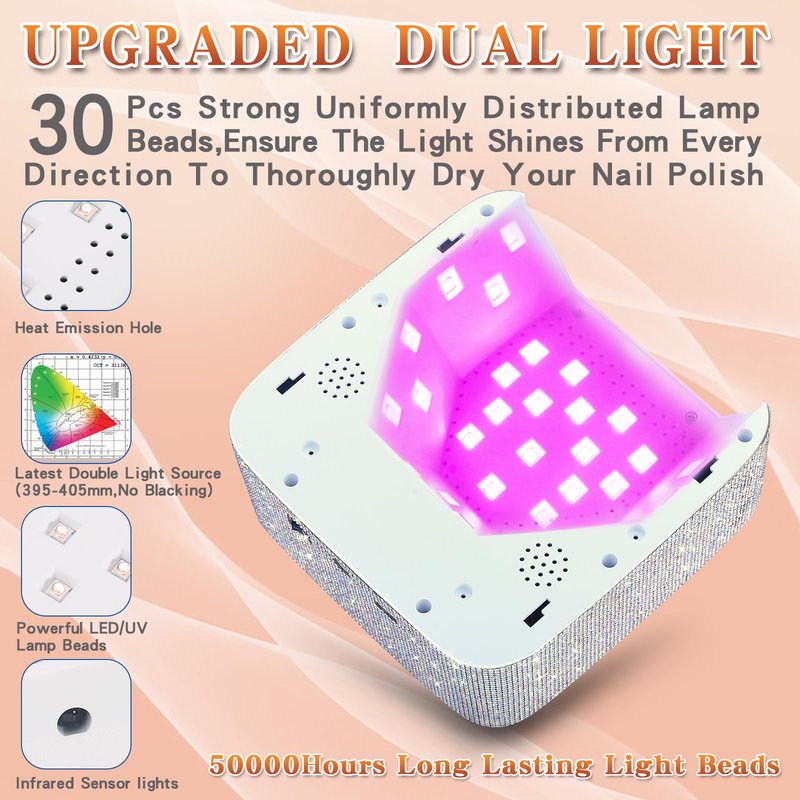 Rechargeable UV LED Nail Lamp,72W Cordless UV Light for Nails with Removable Bottom,Professional Curing Lamp for Gel Nails with 30 Beads,5 Timer Setting Nail Light and LED Touch Screen Gel Nail Dryer