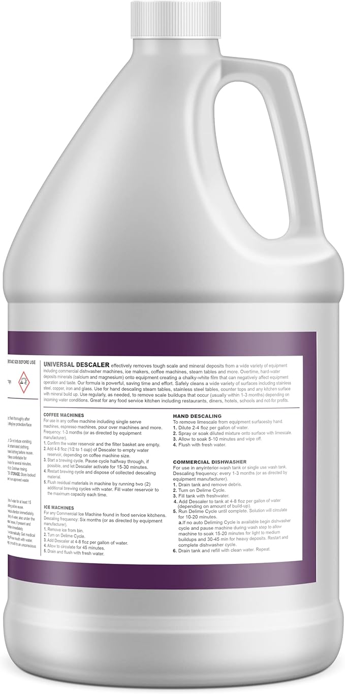 Universal Descaler - 2 Gallon - Commercial Grade Delimer for Dishwasher - Ice Machine Cleaner and Coffee Pot Descaler - Steam Tables - Hand Descaling