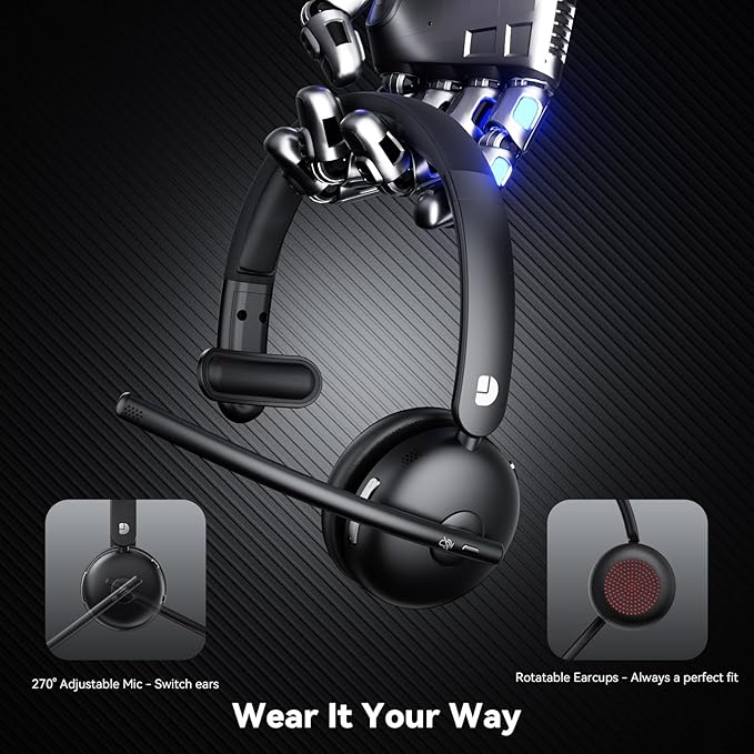 Wireless Headset with Mic for Work, Bluetooth Headphones with Microphone (Noise Cancelling) & Charging Base, Wireless Headset for Work from Home/Office/Call Center/PC/Computer/Teams/Zoom/Skype/Laptop