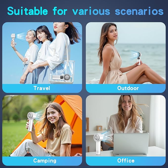 HONEYYEAR Handheld Turbo Fan with Ice Cooler, Rechargeable Personal Fans, 1-199 Adjustable Speed, Powerful Cooling Personal Mini Fan, Portable Hand Fan for Travel, Outdoor, Office, Gifts for Women,Men