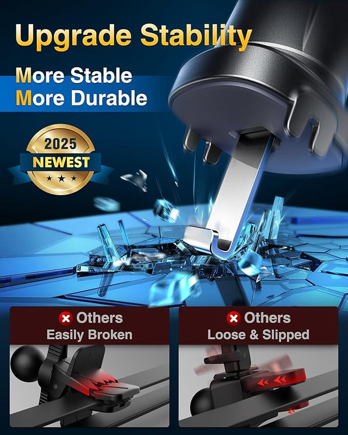 VANMASS Phone Holders for Your Car Ultimate Military-Grade Car Phone Holder Mount【Patent & Safety Certs】Upgraded Shockproof Truck Air Vent Phone Mount for iPhone 17 Pro Max 16 Samsung Android,Silvery