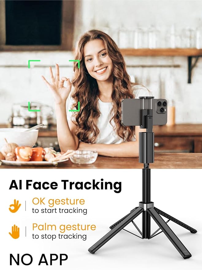 AOCHUAN Face Tracking Tripod for iPhone & Android,57'' Expandable 360 Rotation Selfie Stick that Follows Your Movement Rotation w/Remote, No APP, Phone Tripod Recording for YouTube, TikTok,Smart M3