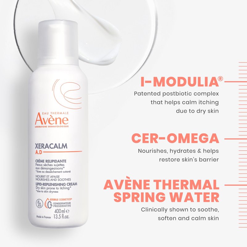 Avène XeraCalm A.D Lipid-Replenishing Cream, Atopic Dermatitis, Eczema-Prone, No Preservatives, Fragrance-Free, Pump, 13.5 Oz
