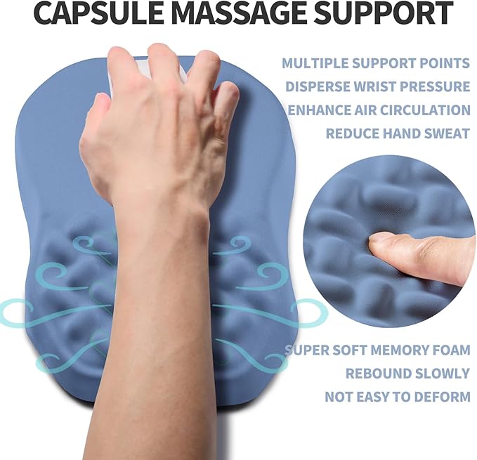Gleamtide Ergonomic Raised Mouse Pad Wrist Support with Bilateral Slope Memory Foam Mousepad for Wrist Rest and Carpal Tunnel Pain Relief 11.8x7.9〃 Stone Blue
