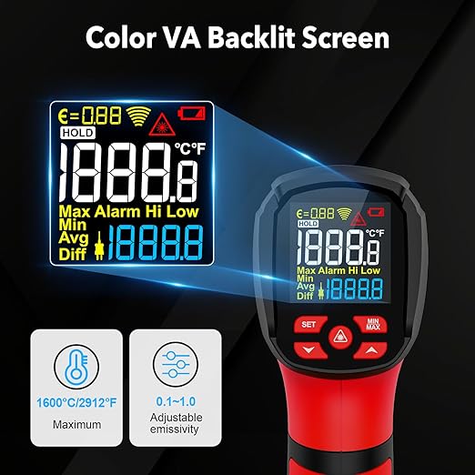 -40℉~2912℉ MESTEK Infrared Thermometer High Temperature Gun,50:1 Dual Laser Thermometer/K-Probe 14°F - 932°F, Digital Laser IR Temp Gun for Cooking,Pizza Oven, Engine, Kiln, Forging, Industrial Use ﻿