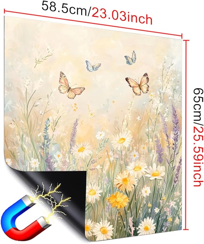 Dishwasher Magnet Cover 23x26 in Watercolor Daisies and Butterflies in Pastel Scene Magnetic Dishwasher Cover for Kitchen Appliance Decoration Front Panel Sticker Home Decor