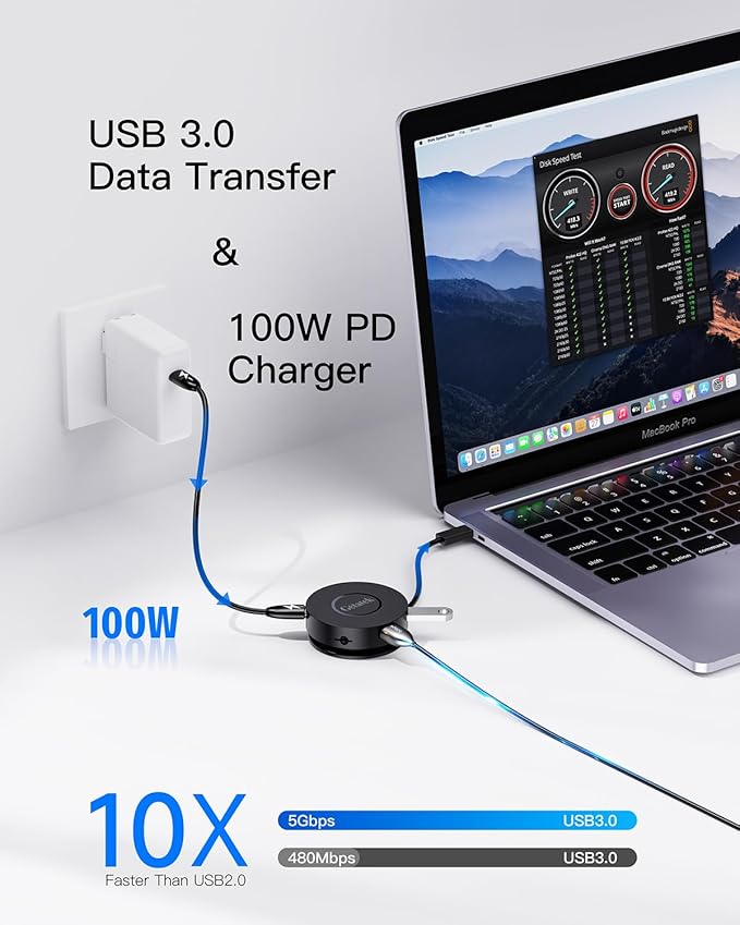 Getatek USB C Hub, 7 Ports Multiport Adapter with Dual HDMI Adapter, Type-C 100W PD Charging, 2* USB 3.0,Gigabit Ethernet, Card Reader, USB-Dongle for MacBook Pro/Air (USB C Dock Dual HDMI)