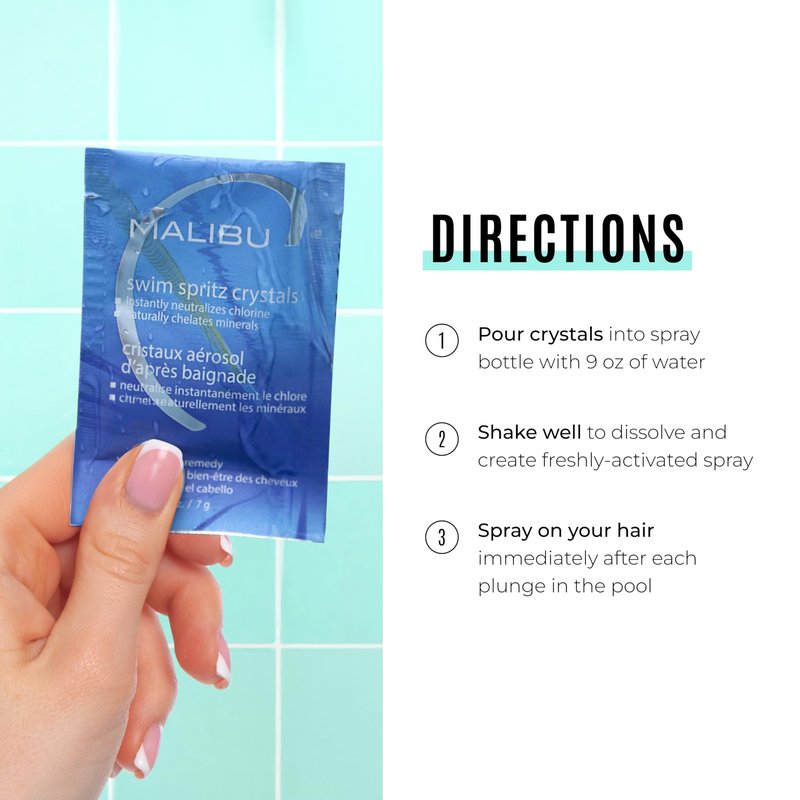 Malibu C Swim Spritz Crystals - Freshly Activated Vitamin C Hair and Skin Spray for Post-Swim Chlorine Removal - 100% Vegan and Cruelty-Free (12 Packets)