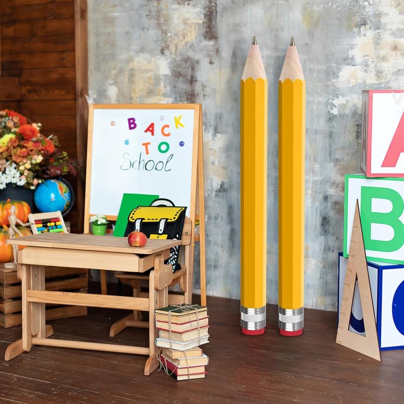 Jumbo Yellow Wooden Pencil - 14 Inch Novelty Prop Gift | 2 Pack