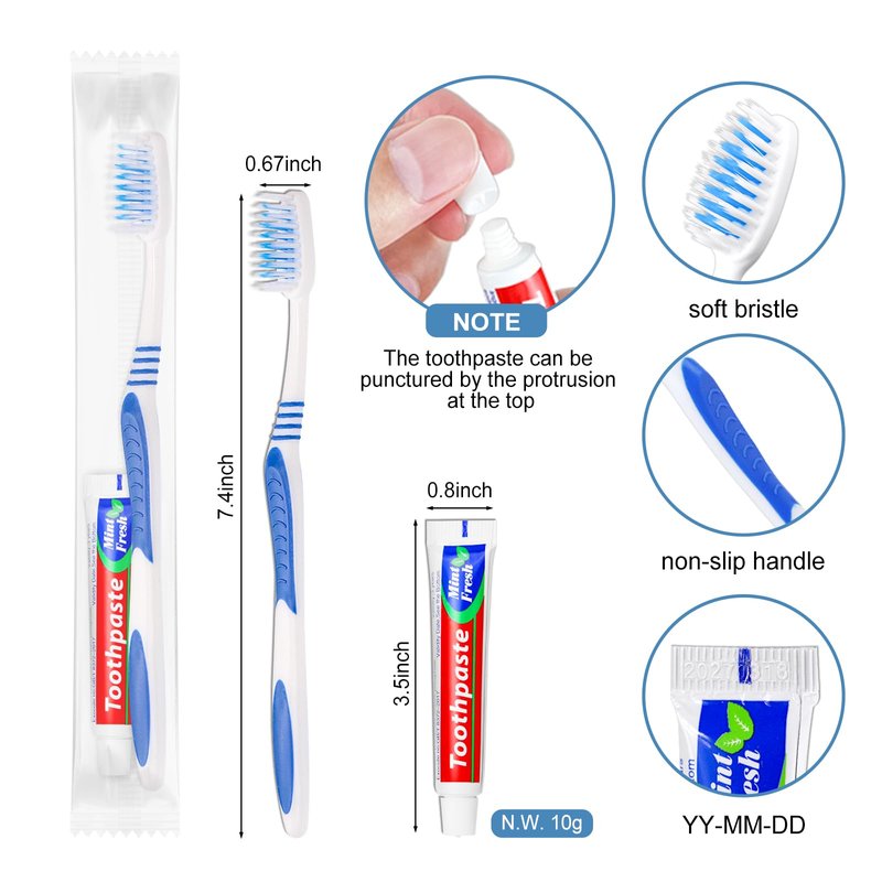 SLequipo Pack of 50 Disposable Toothbrushes with Toothpaste Individually Wrapped, 10g Travel Toothpaste Single Use Manual Toothbrush Kit for Guests Travel Hotel Nursing (50 pcs,5 Colors)