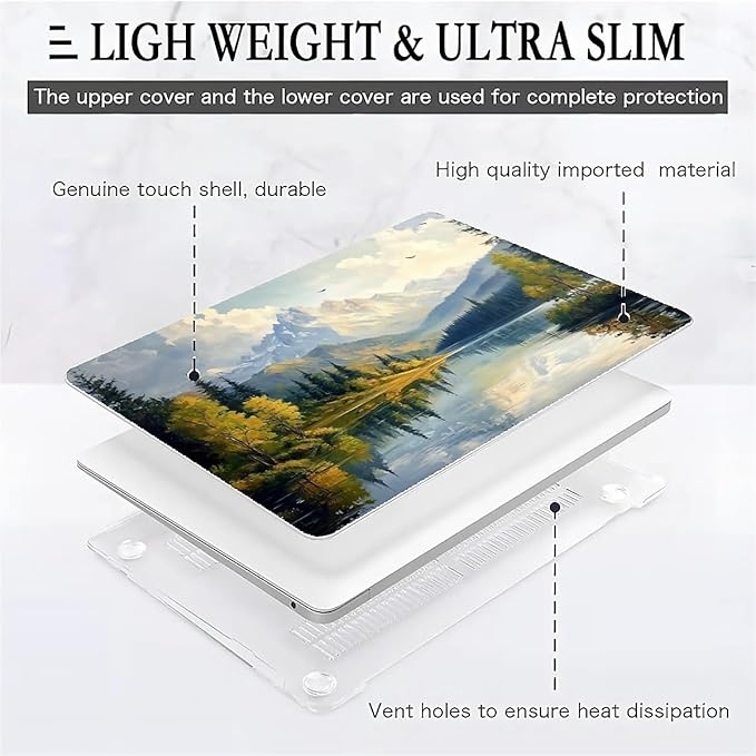 COTAIL Compatible with MacBook Air 13.3 13.6 Inch Case 2022 2021 2020 2019 Plastic Hard Shell Case Cover,13.6 Air (A2681) M2 2022, Mountains and Trees