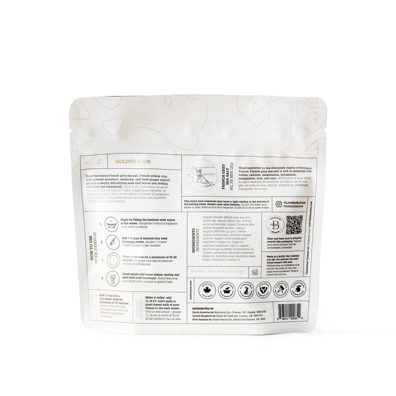 Bathorium Golden Hour Mud Mineral Soak, Detox Bath Soak with French Grey Sea Salt, Ginger & Mandarin, Sinus Relief & Recovery, pH-Balanced for Women, Approximately 3 Baths, 32 oz