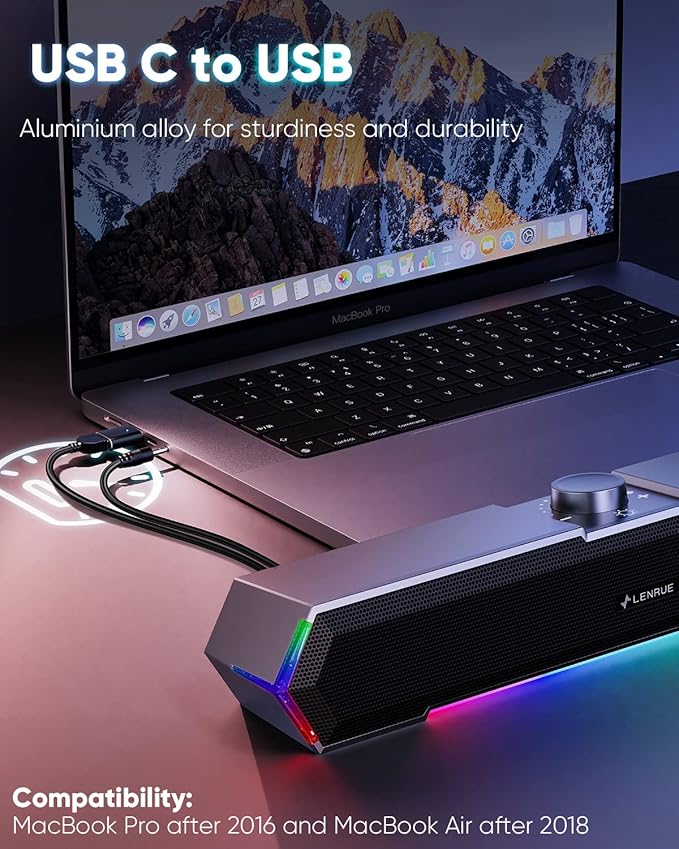 LENRUE G11 Computer Speakers for Desktop, Touch Lights PC Speakers with Surge Clear Sound, USB C/USB Powered, AUX Audio for Computer Desktop PC Laptop Desk