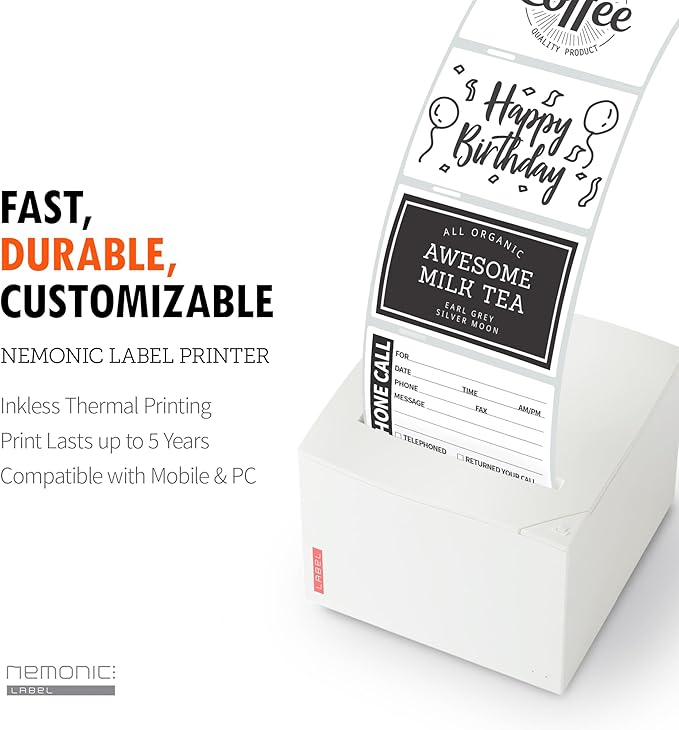 MANGOSLAB Nemonic Label Printer | Inkless Bluetooth Thermal Label Printer for Small Business | Durable Shipping Label Maker & Portable Wireless